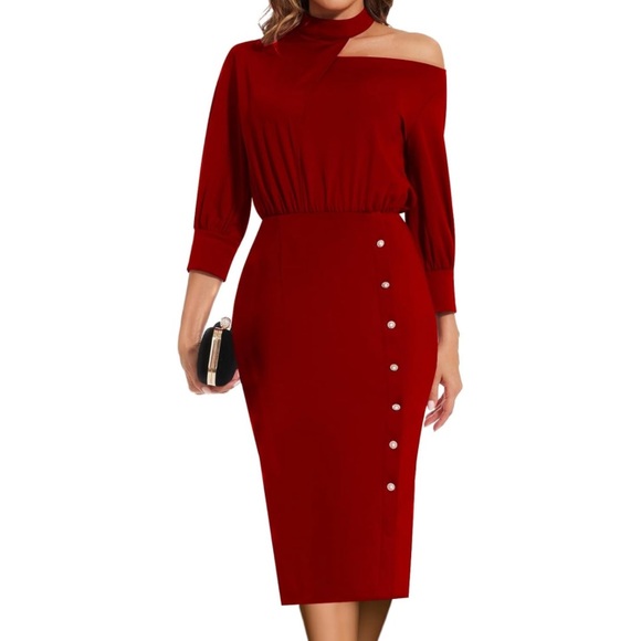 🌹🆕 Elegant Red Off-Shoulder One Shoulder Dress Small Christmas dress - Picture 8 of 8